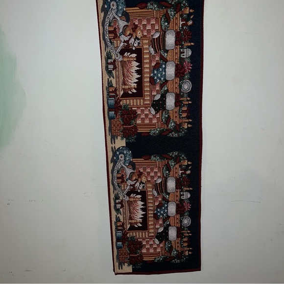 Holiday Table Runner Fireplace with Stockings Rockinghorse 70” Long 12” wide - Picture 8 of 11